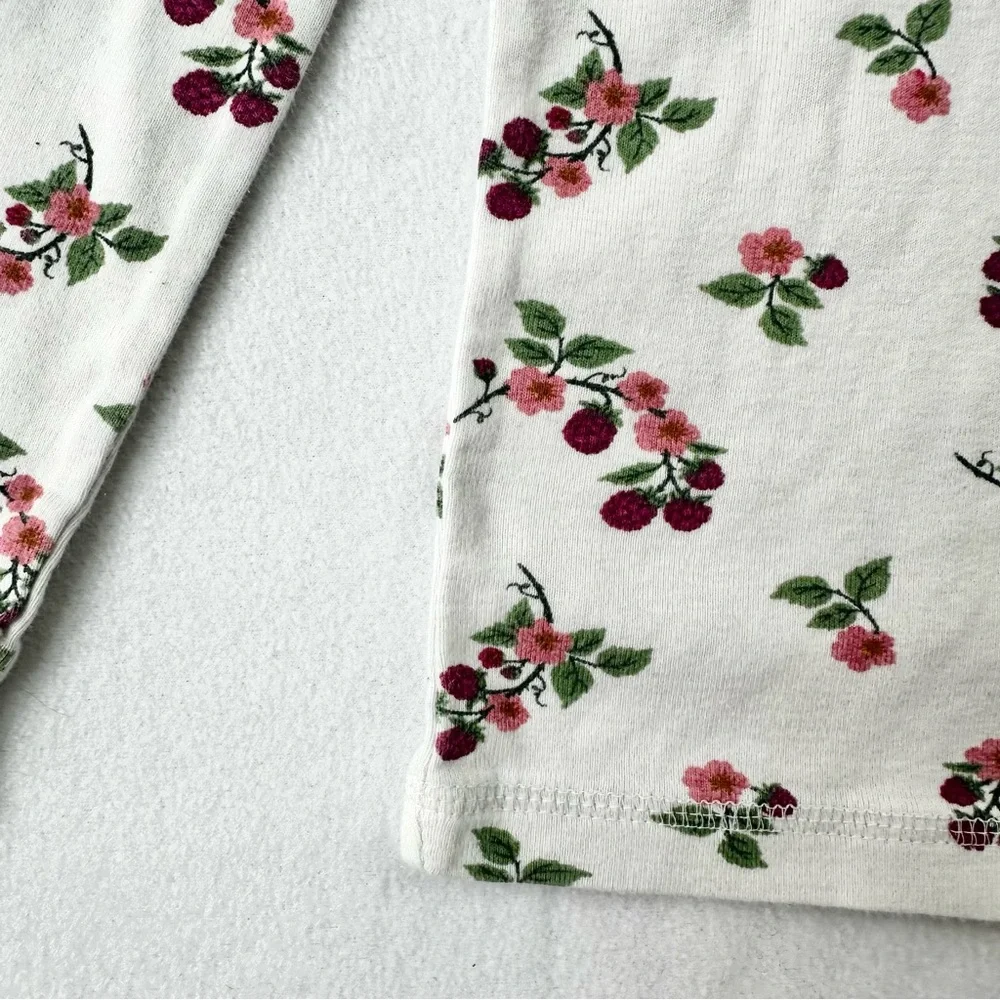 Mini Boden Girls White Floral Long Sleeve Top Pink White Crew Neck 100% Cotton 4